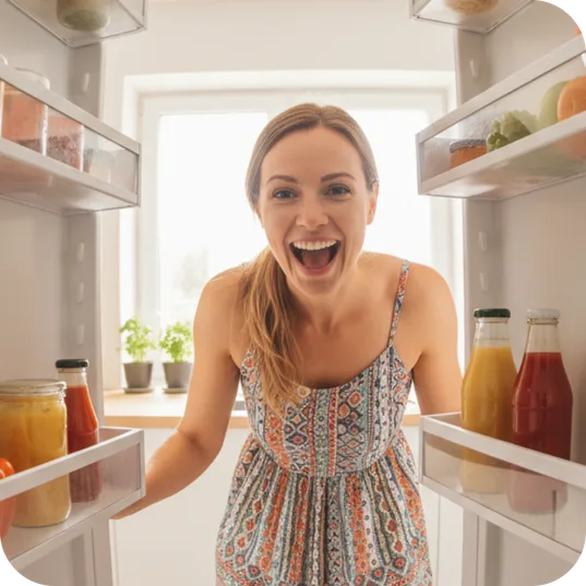 Person at home with a rented refrigerator