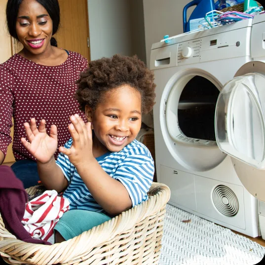 Family with a rented washer and dryer at home